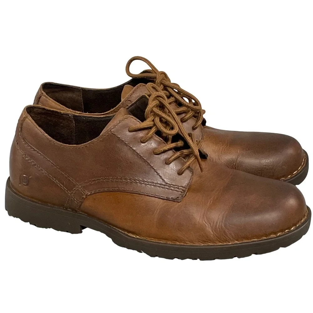 Born Mens Comfort Oxford Shoes 8.5M Brown Leather Lace Up Lug Sole